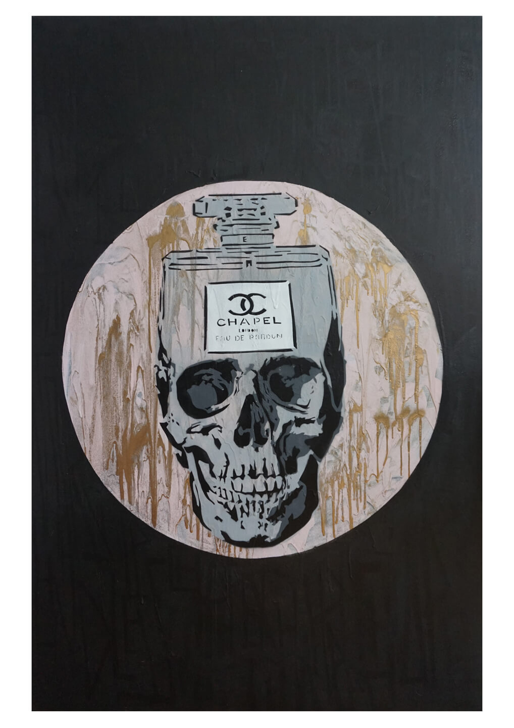CHAPEL SKULL HALO BLACK, 100 x 150cm, acrylic and spray paint on canvas